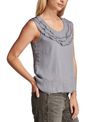 Lucky Brand Women's Ruffled Chiffon Sleeveless Top - Aqua Gray