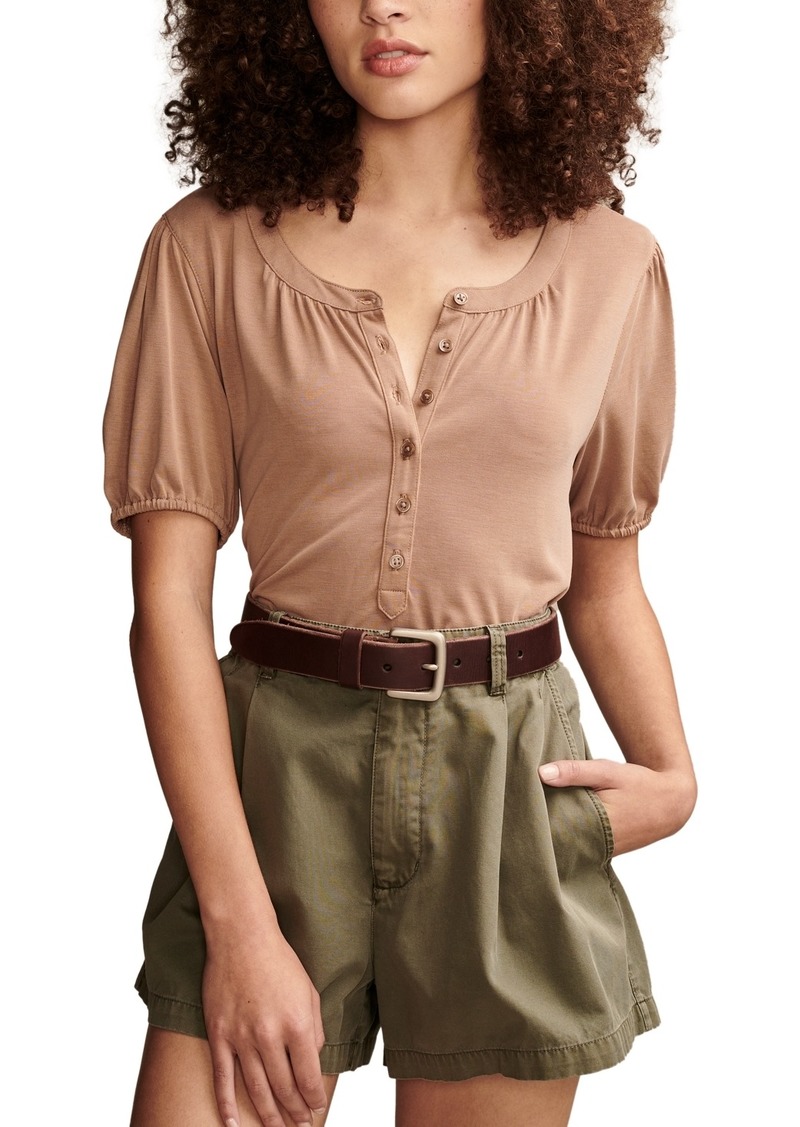 Lucky Brand Women's Sandwash Peasant Top - Mocha Mousse