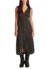 Lucky Brand Women's Satin Button-Front Midi Dress - Black Dot