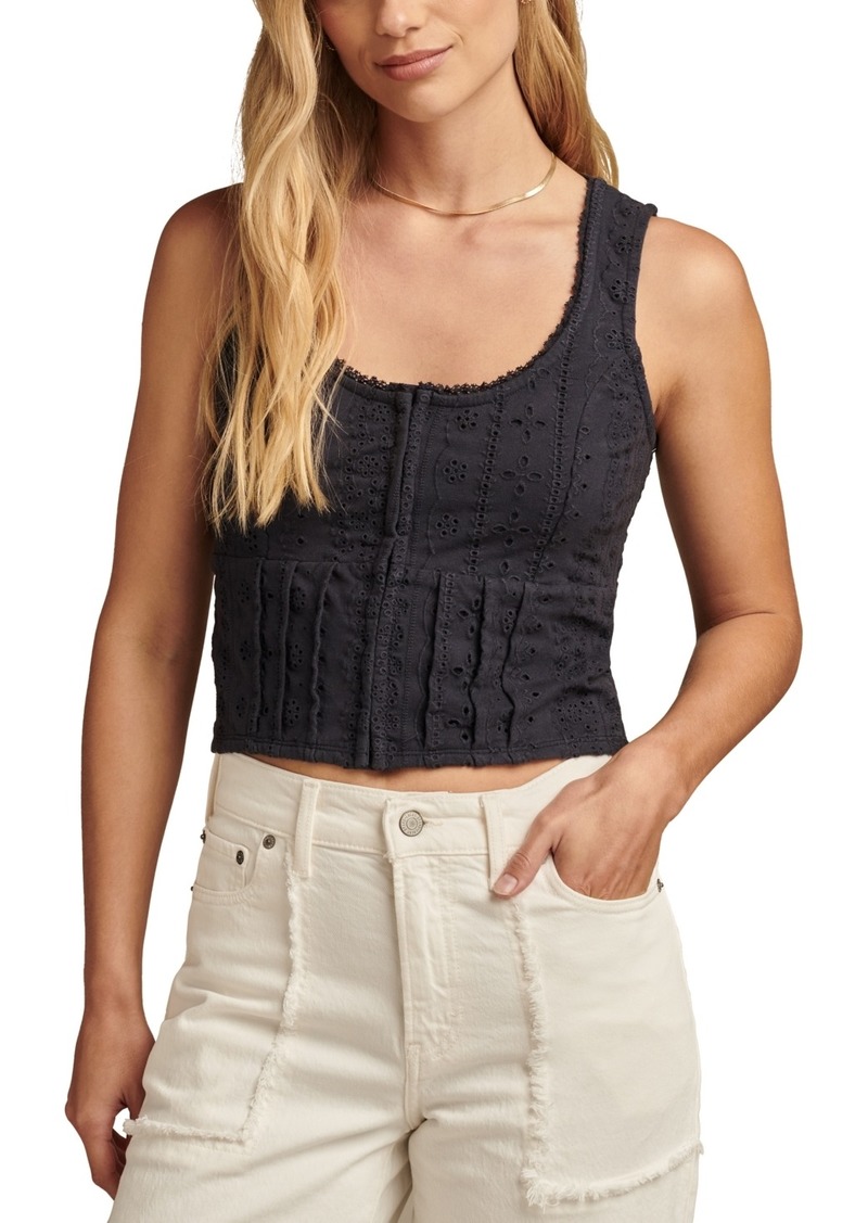 Lucky Brand Women's Schiffly Embroidered Corset Top - India Ink