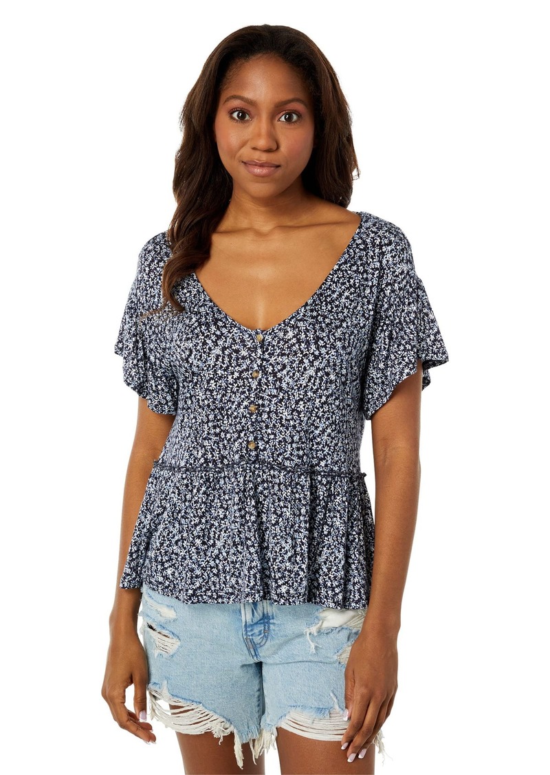 Lucky Brand Women's Short Sleeve Button Top