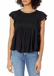 Lucky Brand womens Short Sleeve Crew Neck Embroidered Dolman Top Blouse   US