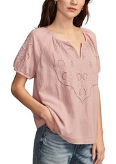 Lucky Brand Women's Short-Sleeve Cutwork Cotton Peasant Top - Mauve Shadows