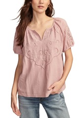 Lucky Brand Women's Short-Sleeve Cutwork Cotton Peasant Top - Bright White