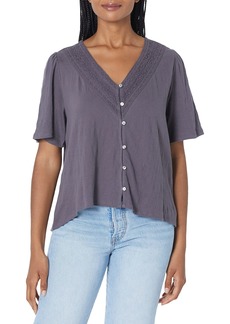 Lucky Brand Women's Short Sleeve Open Neck Lace Shirt