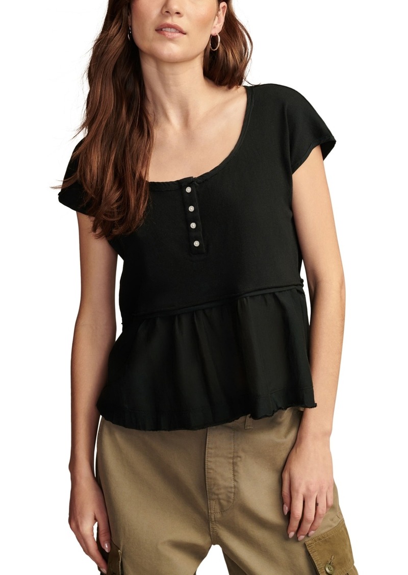 Lucky Brand Women's Short-Sleeve Peplum Henley Top - Jet Black