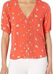 Lucky Brand womens Short Sleeve Scoop Neck Printed Pintuck Top Shirt   US
