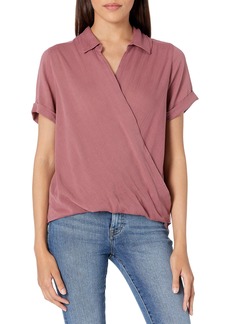 Lucky Brand Women's Short Sleeve Surplice Button Down Blouse  XS