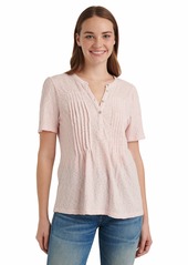 Lucky Brand womens Short Sleeve Up Striped-knit Seersucker Top Button Down Shirt   US