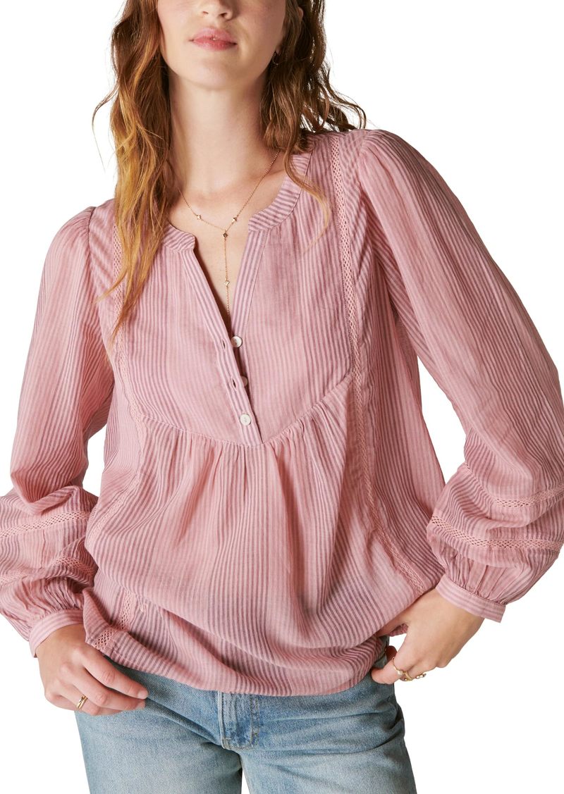 Lucky Brand Women's Smocked Button Through Blouse