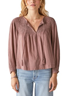 Lucky Brand Women's Smocked Peasant Blouse