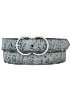 Lucky Brand Women Leather Bold Fashion Statement Belts Snakeskin Double Ring-Black/Blue