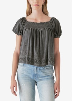 Lucky Brand Women's Square-Neck Peasant Top - Washed Black