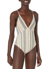 Lucky Brand Women's Standard Strappy V-Neck Slimming Fit One Piece Swimsuit  S