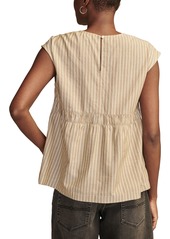 Lucky Brand Women's Striped Ruched Tie-Front Top - Brown Stripes