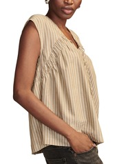 Lucky Brand Women's Striped Ruched Tie-Front Top - Brown Stripes