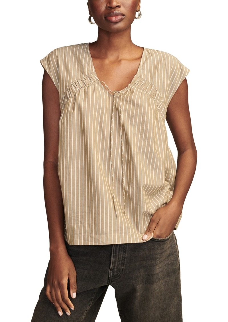 Lucky Brand Women's Striped Ruched Tie-Front Top - Brown Stripes