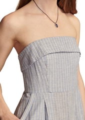 Lucky Brand Women's Striped Strapless Cotton-Linen Cropped Jumpsuit - Blue Jewel Stripe