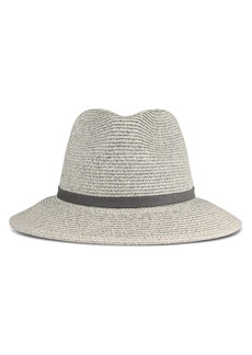Lucky Brand Women's Summer Straw Wide Brim Boater Panama Adjustable Hat ( Fits Most) Leather Tie-Gray