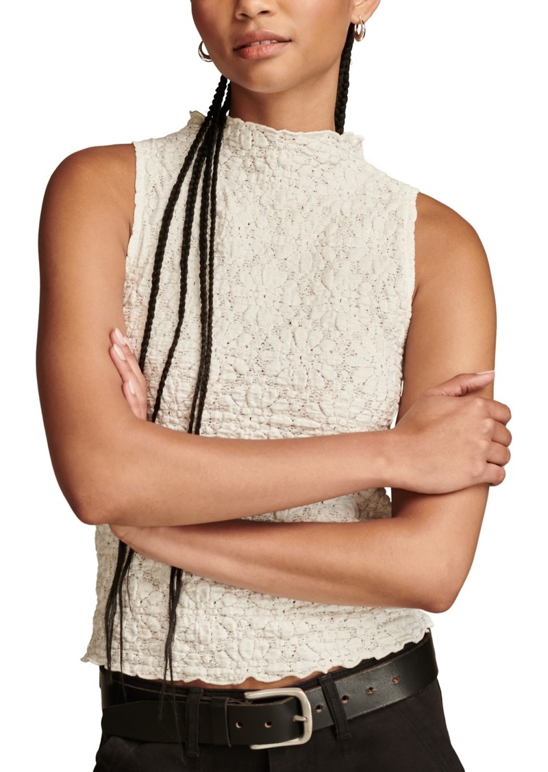 Lucky Brand Women's Textured-Lace High-Neck Tank Top - Tofu