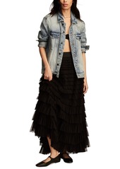 Lucky Brand Women's Tulle-Ruffle Pull-On Maxi Skirt - Caviar