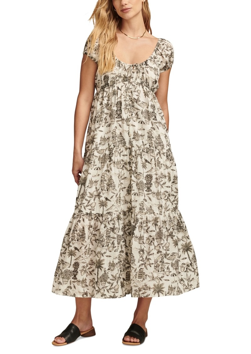 Lucky Brand Women's Utility Cinched-Waist Parachute Midi Dress - Tofu Toile Print