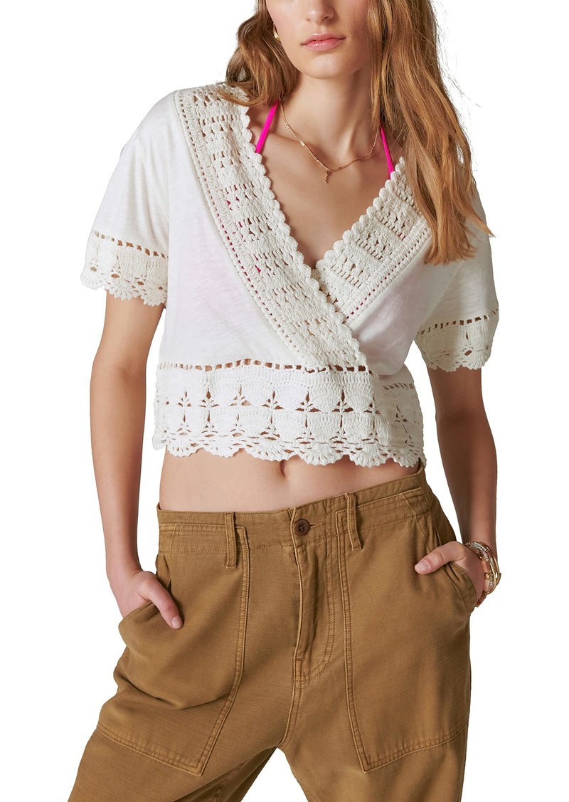 Lucky Brand Women's V Neck Crochet Top