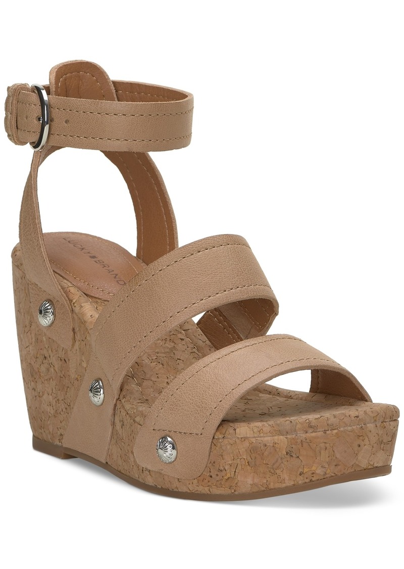 Lucky Brand Women's Valintina Strappy Platform Wedge Sandals - Putty Leather