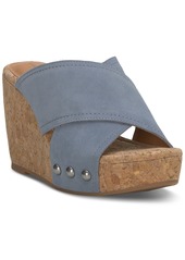 Lucky Brand Women's Valmai Platform Wedge Sandals - Natural Blue Suede