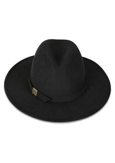Lucky Brand Women Wool Felt Fabric Wide Brim Boater Adjustable Hat ( Fits Most) Ranger w/Clip-Black