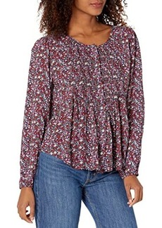 Lucky Brand Printed Button-Down Pin Tuck Top