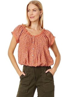 Lucky Brand Printed Button Front Peasant Top