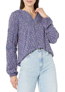 Lucky Brand Printed Inset Lace Long Sleeve Peasant Top