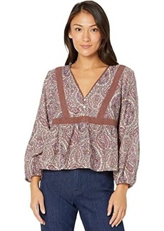 Lucky Brand Printed Lace Inset Babydoll Top