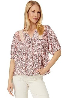 Lucky Brand Printed Short Sleeve Peasant Top
