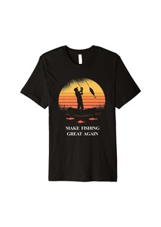Lucky Brand Retro Fisherman Sunset Make Fishing Great Again Funny Premium T-Shirt