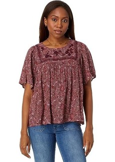 Lucky Brand Short Sleeve Embroidered Top