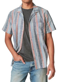 Lucky Brand Striped Short Sleeve Camp Collar In Indigo Stripe
