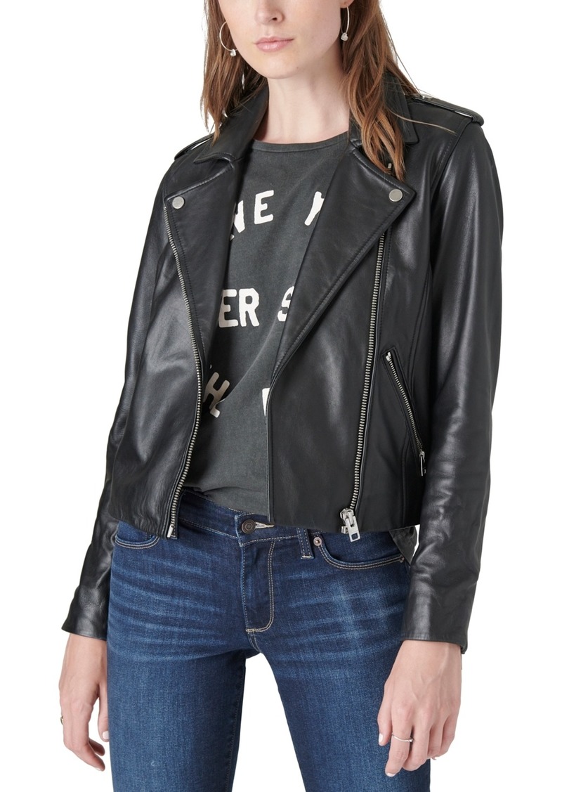 Lucky Brand Women's Classic Leather Moto Jacket - Washed Black