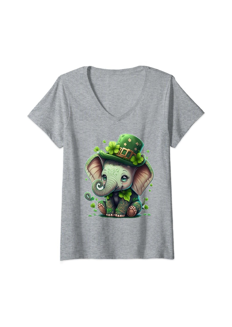 Lucky Brand Womens Irish Shamrock St Patricks Elephant V-Neck T-Shirt