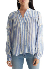 Lucky Brand Crochet Inset Linen Blend Button-Up Shirt