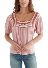 Lucky Brand Crochet Square Neck Cotton Knit Top in Zephyr at Nordstrom