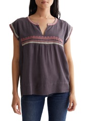 Women's Lucky Brand Embroidered Split Neck Top