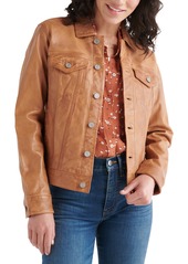 Lucky Brand Leather Trucker Jacket in Cognac at Nordstrom