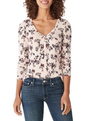 Lucky Brand Pointelle Henley Shirt in Pink Multi at Nordstrom