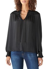 Lucky Brand Textured Satin Peasant Blouse