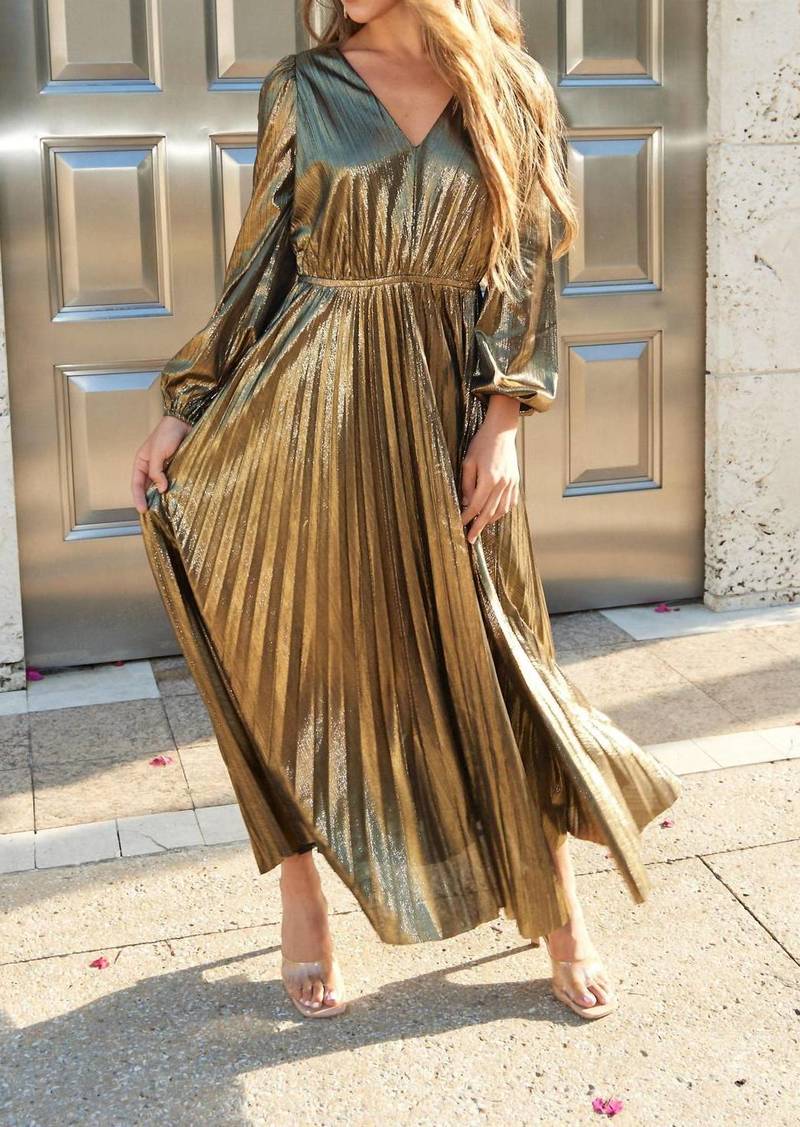 Lucy Angel Pleated Maxi Dress In Gold