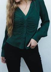 Lucy Ballina Gathered Button Down in Green