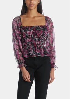 Lucy Claire Floral Top In Fuschia Black