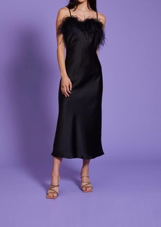 Lucy Flora Feather Slip Dress In Black